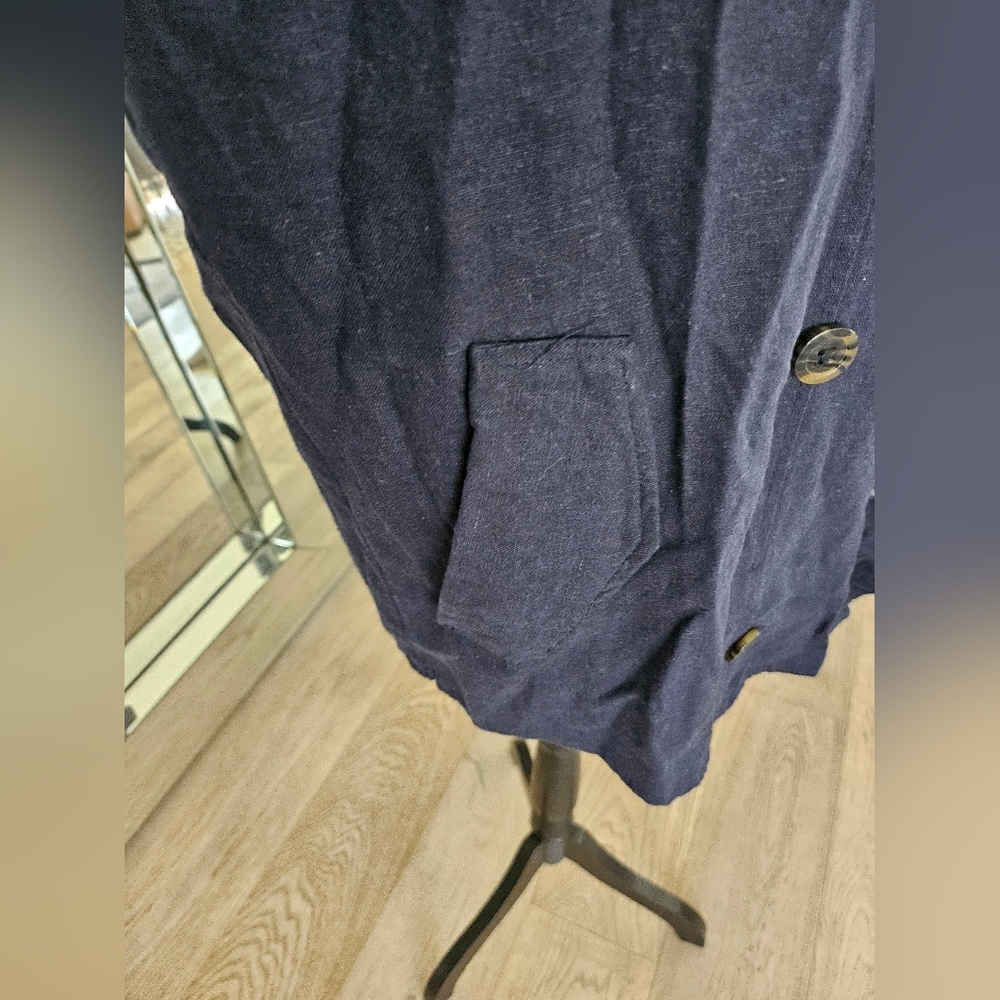 Love Tree Linen Blend Open Front Waterfall Jacket Women's Size M Navy - Picture 5 of 5